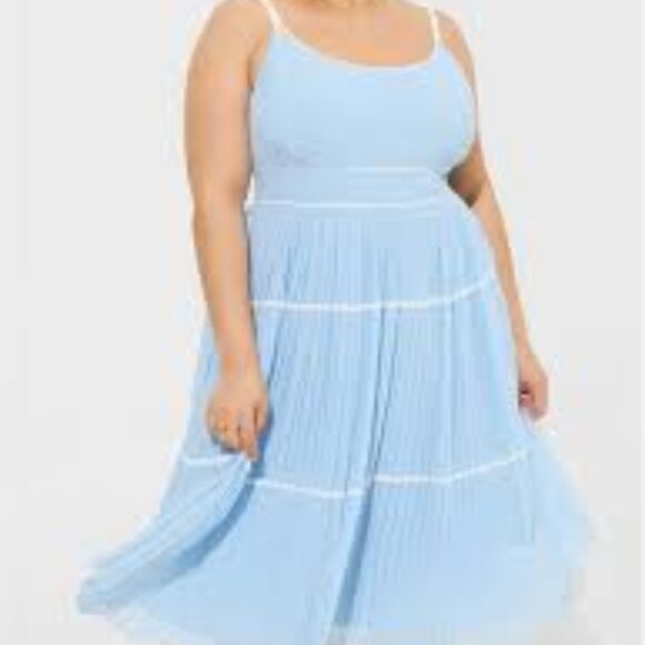 Torrid Marilyn Monroe Blue Polka Dot Pleated Tiered Dress Sz 28 - Picture 1 of 5